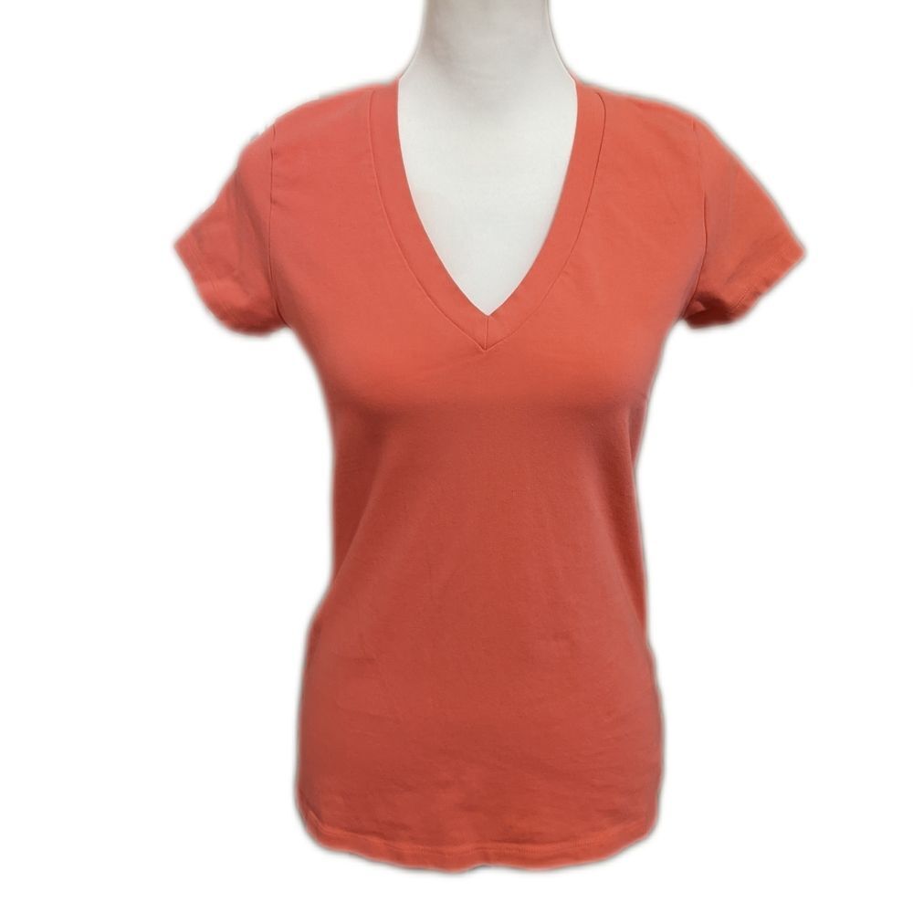 Boston Proper v-neck short sleeve tee t-shirt, coral pink/orange, size M